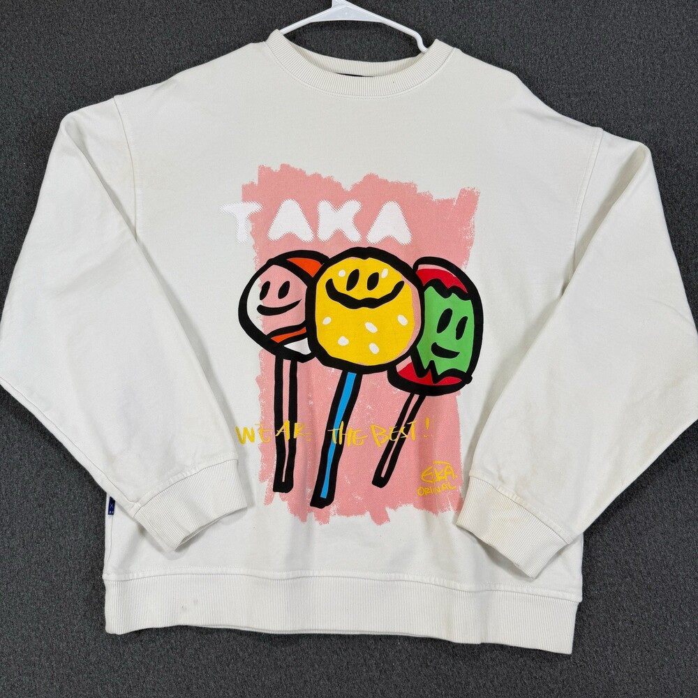 Taka Original Womens Large White Graphic Sweatshirt Smiley Candy Y2K Streetwear